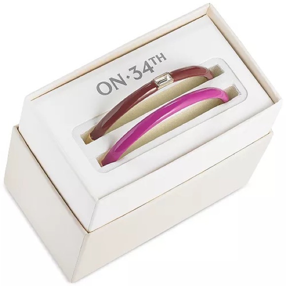 Gold-Tone 2-Pc. Set Enamel & Stone Hinge Bracelet, 2.3", - Picture 2 of 2